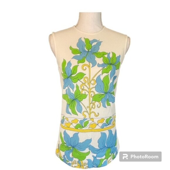 Vintage 1960's Mod Vibrant Floral Tunic Small - Picture 1 of 13